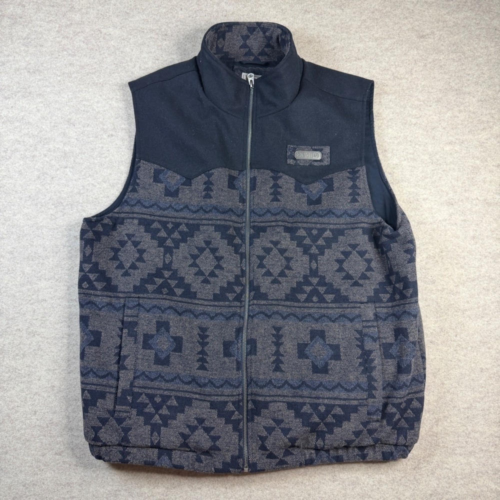 Cinch Mens Concealed Carry Vest Navy Blue Southwestern Wool Blend Large MWV13012